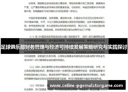 足球俱乐部财务管理与经济可持续发展策略研究与实践探讨