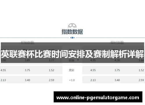 英联赛杯比赛时间安排及赛制解析详解