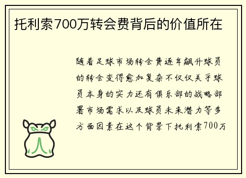 托利索700万转会费背后的价值所在