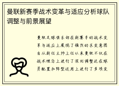 曼联新赛季战术变革与适应分析球队调整与前景展望